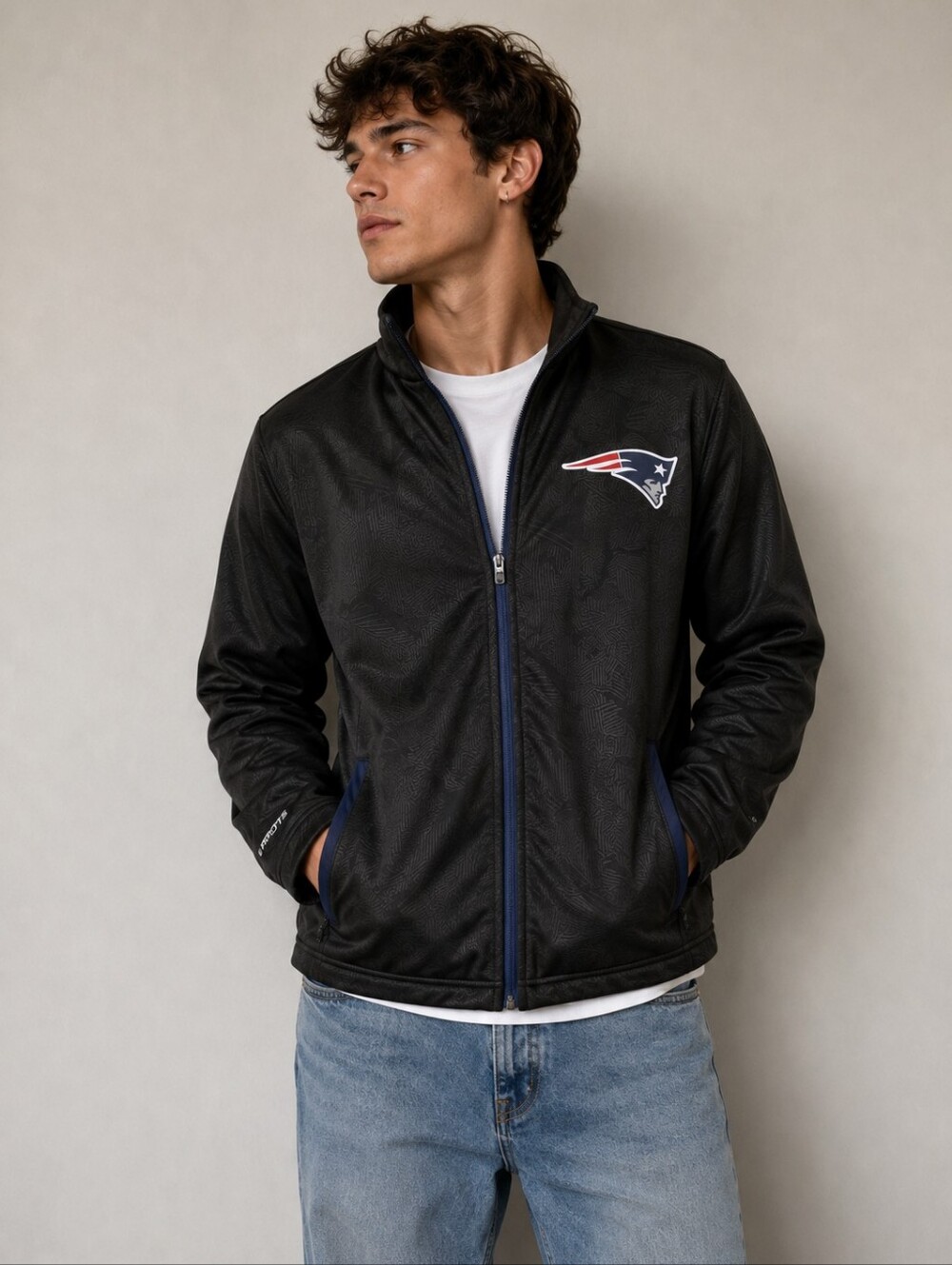 Fanatics Black New England Patriots Full-Zip Jacket with Blue Trim